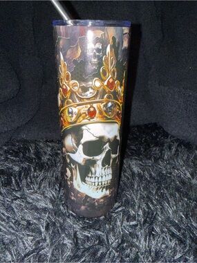 Black Skull Crown Travel Tumbler - Decorative Artwork